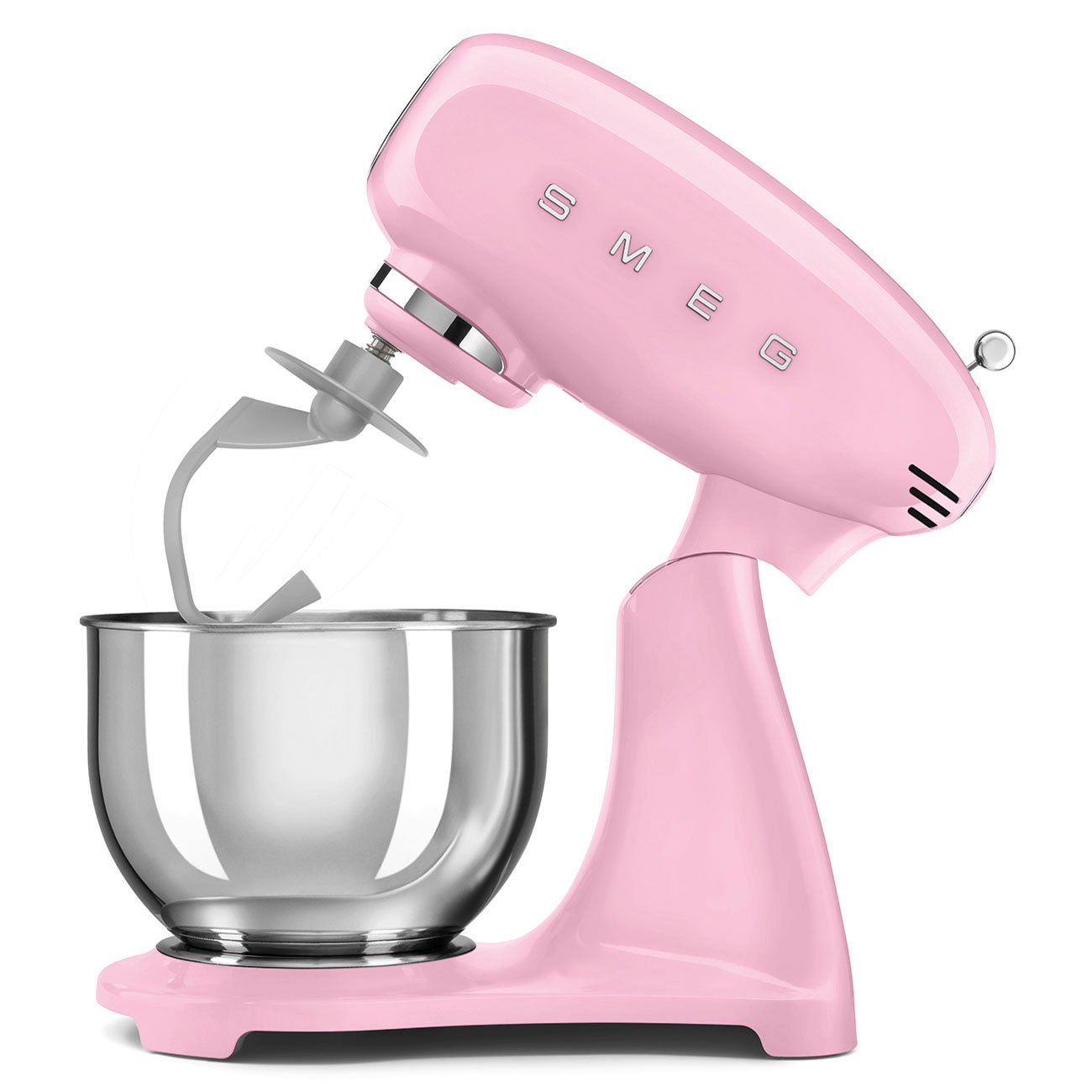 Impastatrice Smeg rosa SMF03PKEU con gancio e ciotola