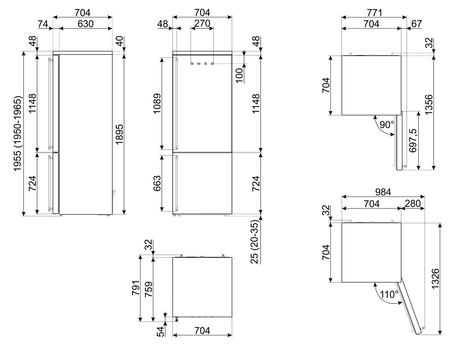 FA8005 cerniere a destra disegno tecnico