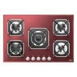 Lofra HGR7E0 Piano cottura a gas in vetro 5 fuochi 75 x 50 cm – rosso con finiture in acciaio