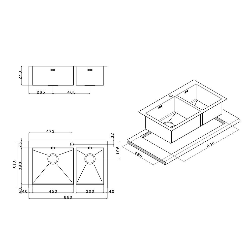 Apell SQ4530ISC - Lavello acciaio inox 86x51 a 2 vasche - Serie Amalthea - immagine 2