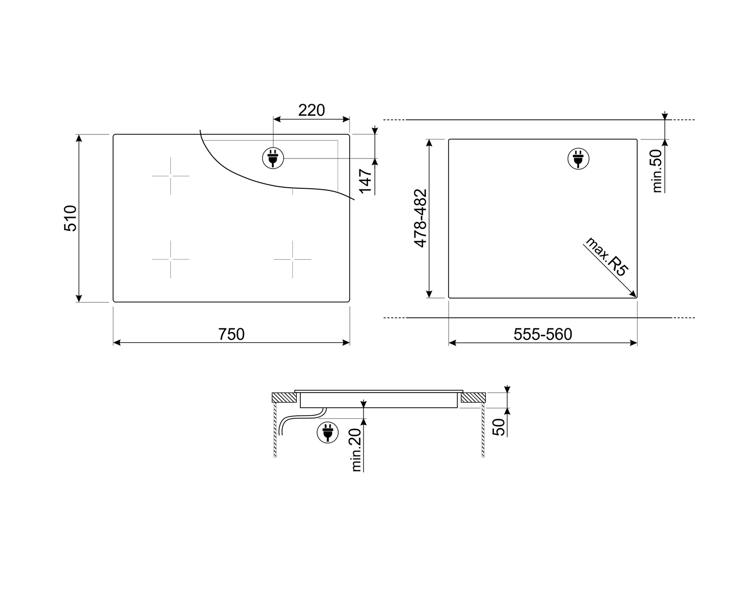 Smeg SI5743D1 disegno tecnico 1