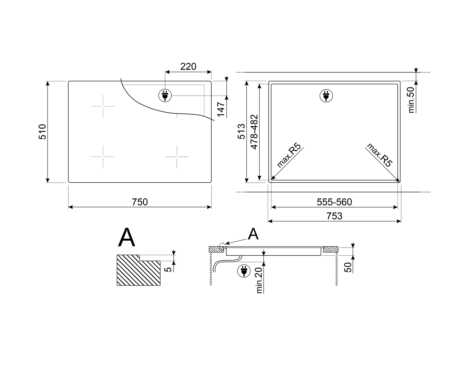 Smeg SI5743D1 disegno tecnico 2