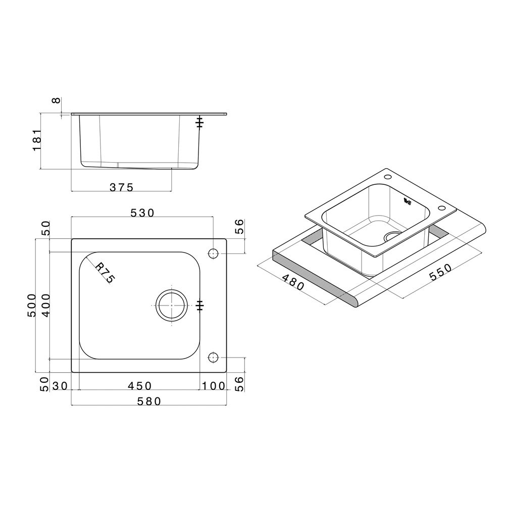 Lavello Apell TO58IBC Torino Premium, 1 vasca - Acciaio inox - immagine 2