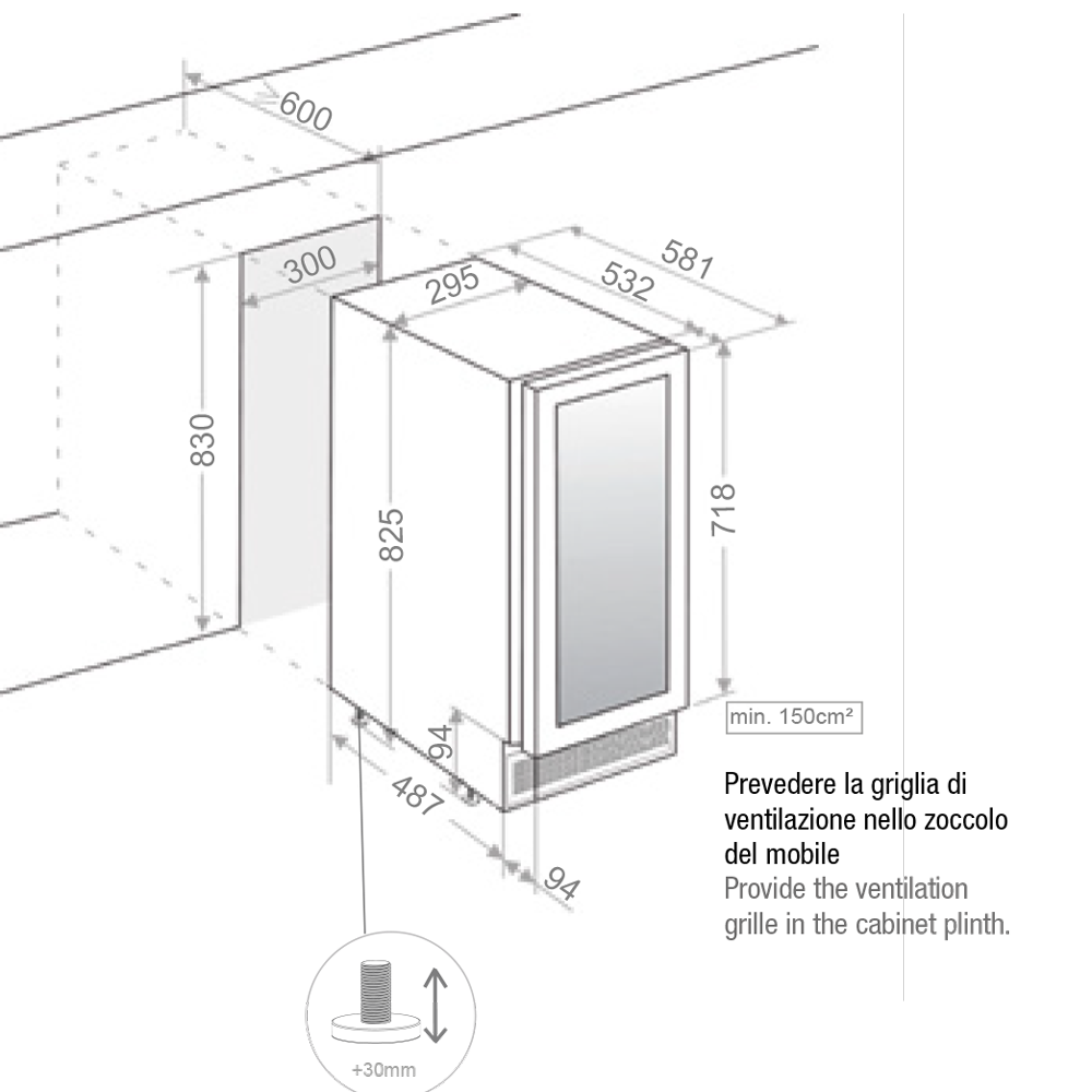 Pando PVZB 30-16 Cantinetta Sottopiano a doppia zona da 30 cm - 16 bottiglie - immagine 3